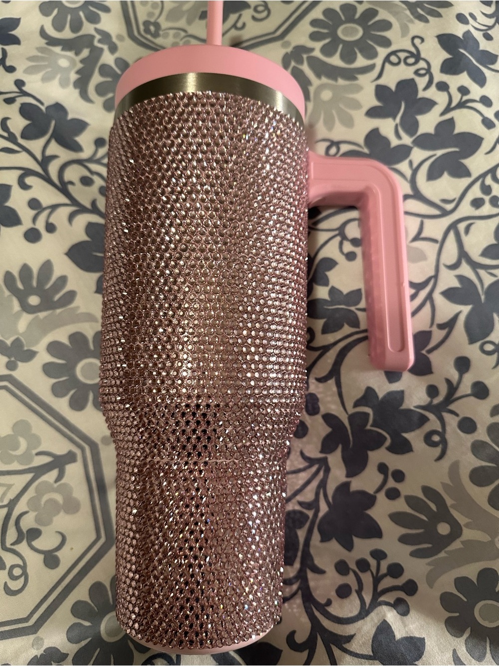 Rhinestone Bling Pink Travel Tumbler with Handle